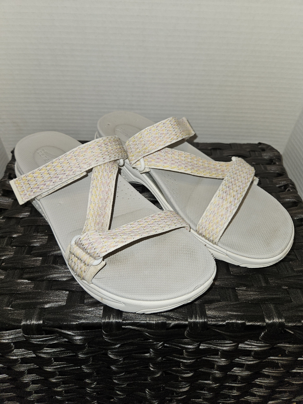 Dansko White Sandals with Pastel Yellow and Pink Straps